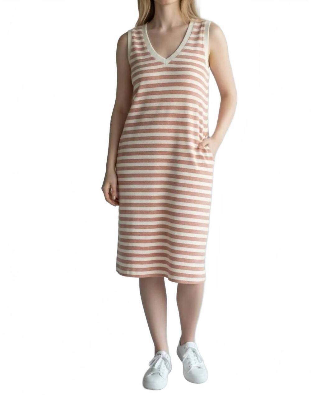 NEW BOBI v-neck midi dress in coral stripe